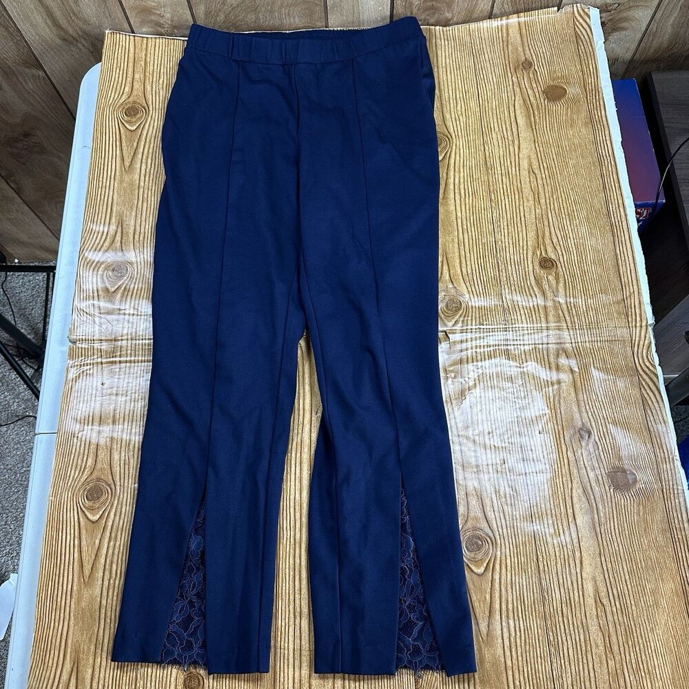 Susan Graver Occasions Navy Pull On Dress Pants Womens Small Lace Hem Work Pants